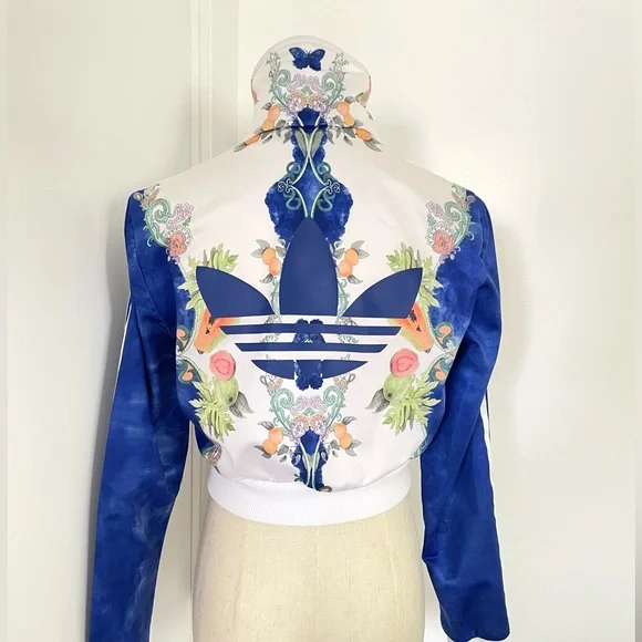 Adidas Women's Blue Floral Jacket cropped - Picture 9 of 13